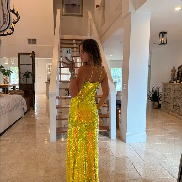 GANNI yellow/green sequin maxi dress - Picture 2 of 4